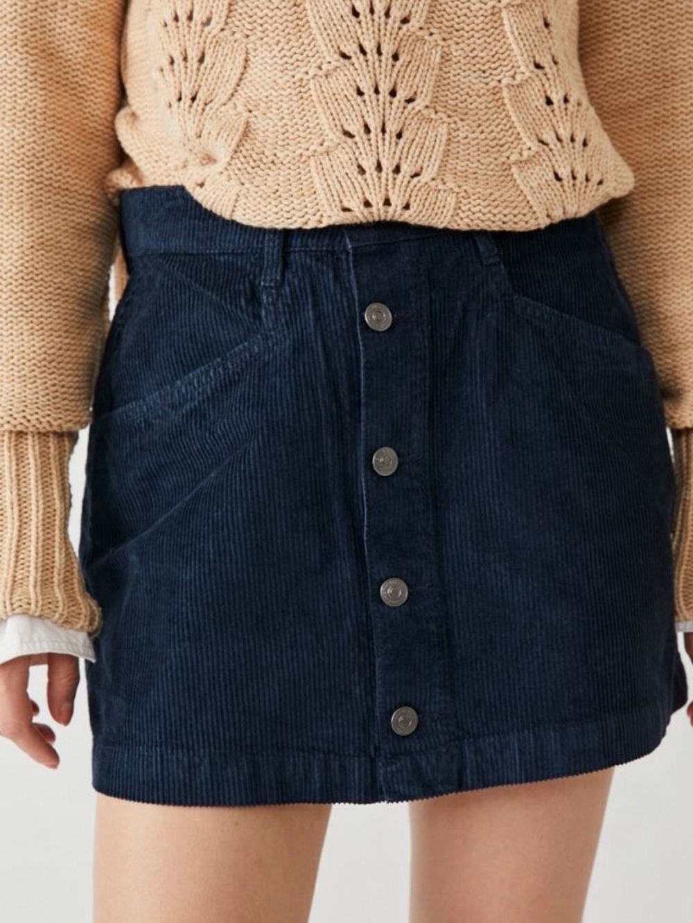 Free People Ray Corduroy Button Front Mini Skirt Navy Size 8